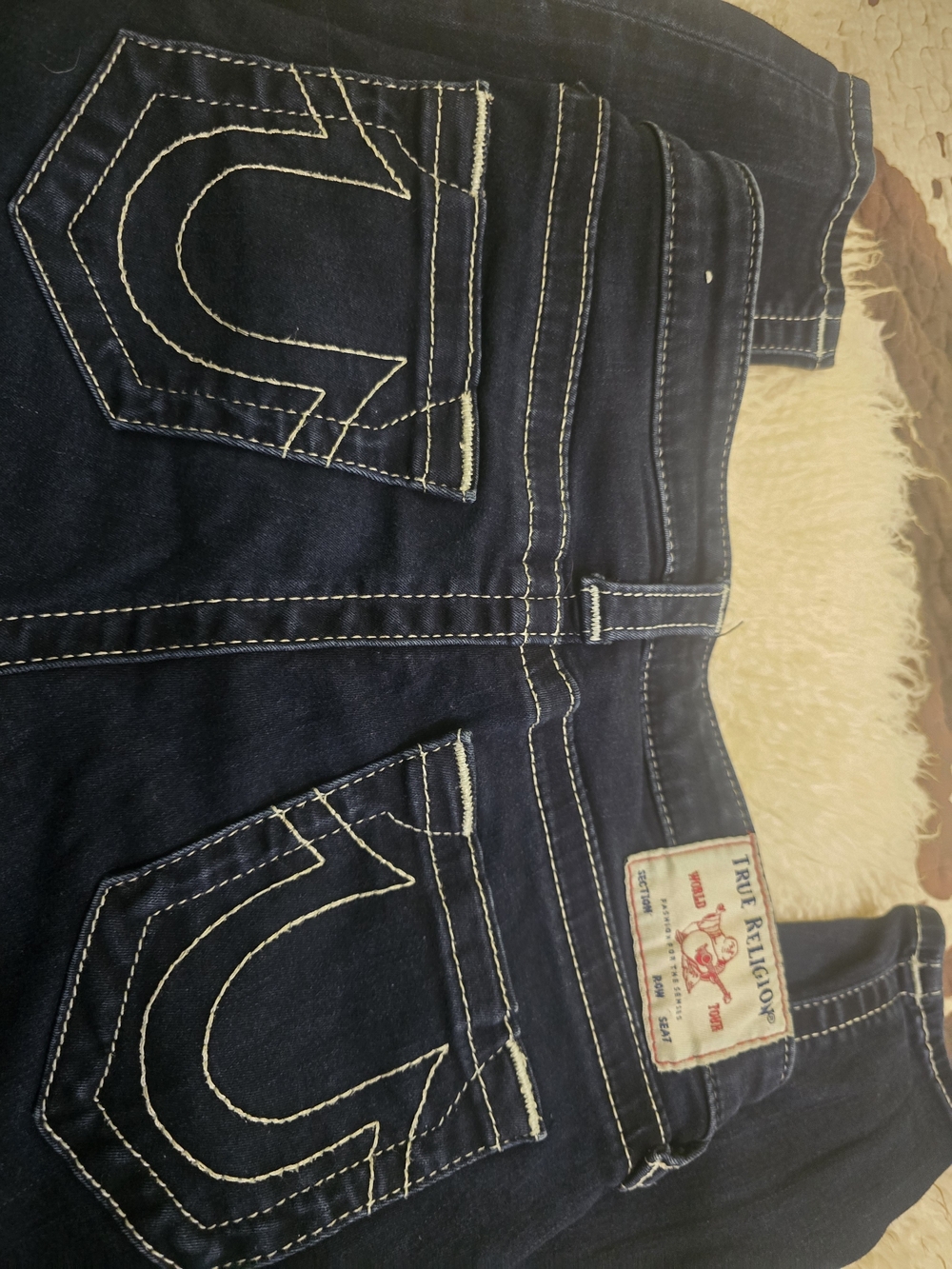 True Religion Women's Skinny Jeans in Dark Blue with White Stitching